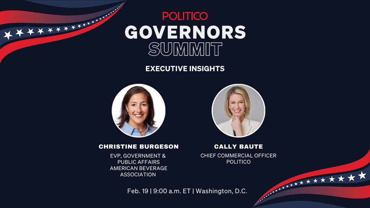 HAPPENING TODAY: ABA's EVP of Government and Public Affairs Christine Burgeson will be joining <a href="/politico/">POLITICO</a>'s Cally Baute at their Governors Summit in Washington, D.C. to share the beverage industry's critical role in the American economy and how we're responding to public health