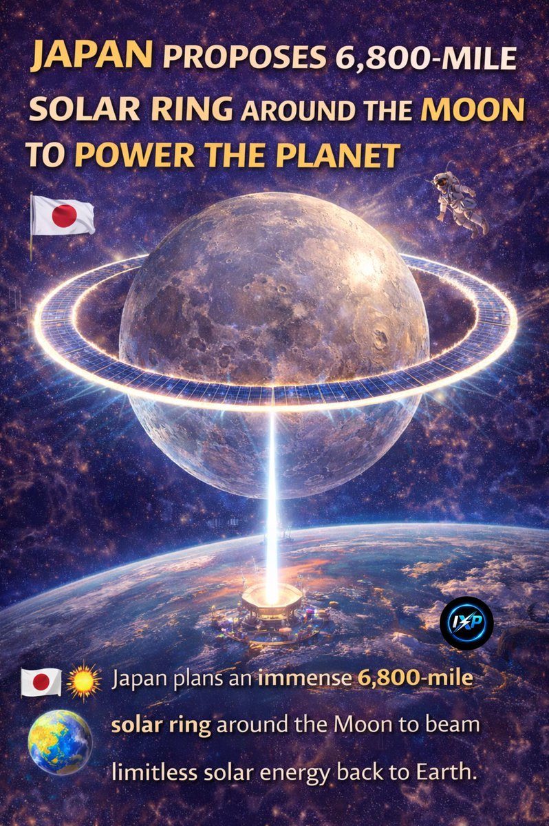 infoxpower's tweet image. Japan proposes a 6,800-mile solar ring around the Moon to beam clean energy to Earth 🌕⚡
Space-based solar could power the planet 24/7.

#SpaceSolar #MoonPower #CleanEnergy #FutureTech #RenewableEnergy #GreenEnergy #Japan #SciFiBecomesReal #EnergyRevolution #SpaceTech 🚀🌍