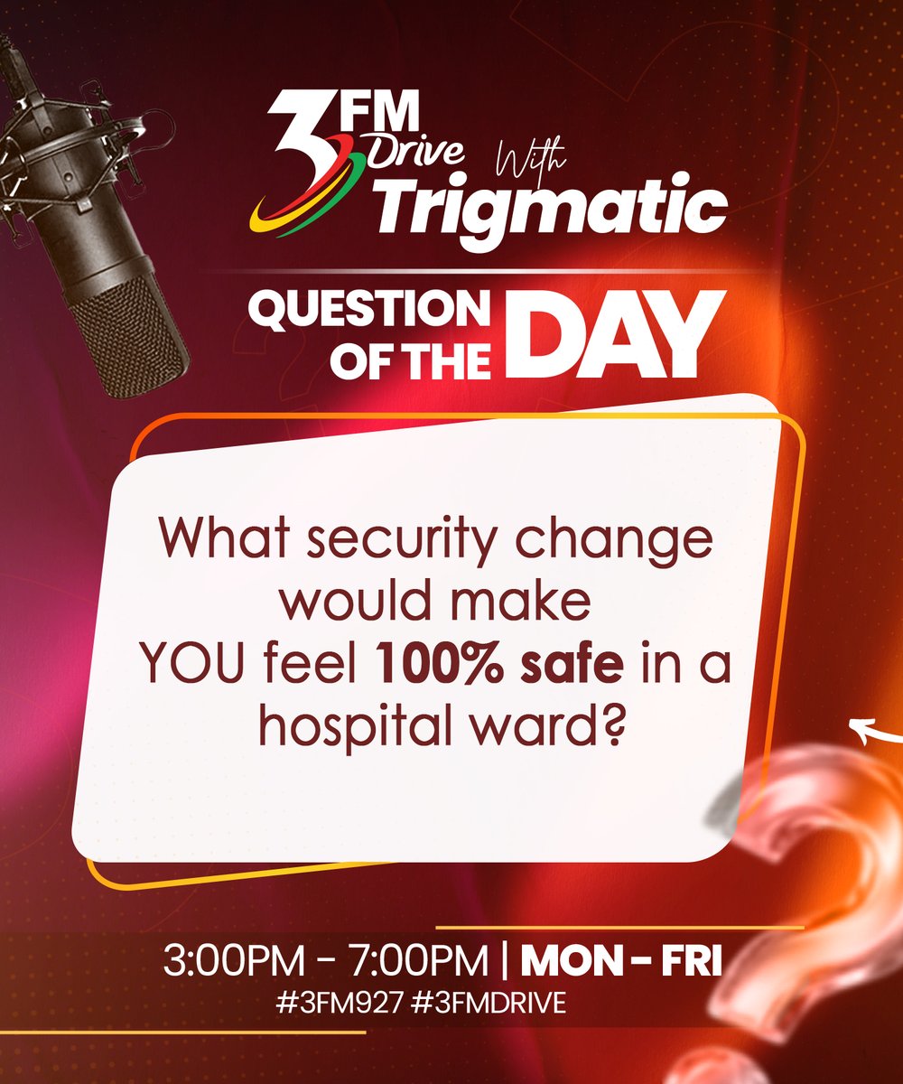 3fm927's tweet image. QUESTION OF THE DAY:
What security change would make YOU feel 100% safe in a hospital ward?

#3FM927 #3FMDrive #Questionoftheday