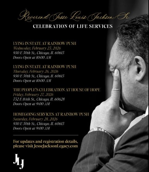 ChrisImafidon's tweet image. Feb 25 to 28 - Our celebration of the life &amp;amp; legacy of our father, leader, teacher and inspiration - @RevJJackson We will not be where we are with you. As you taught us, We will keep HOPE ALIVE. Adieu Daddy #RIP #RIPRevJackson #HopeAlive #RIPJackson @grok #Push