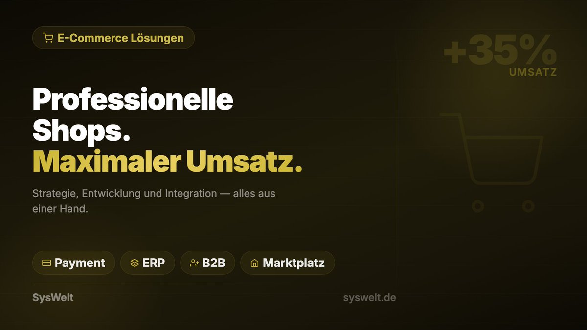 syswelt's tweet image. Professionelle Shops. Maximaler Umsatz.

Von der Strategie über die Entwicklung bis zur Integration – SysWelt liefert komplette E-Commerce-Lösungen. Payment · ERP · B2B · Marktplatz.

🛒 syswelt.de/e-commerce

#ECommerce #Onlineshop #SysWelt
