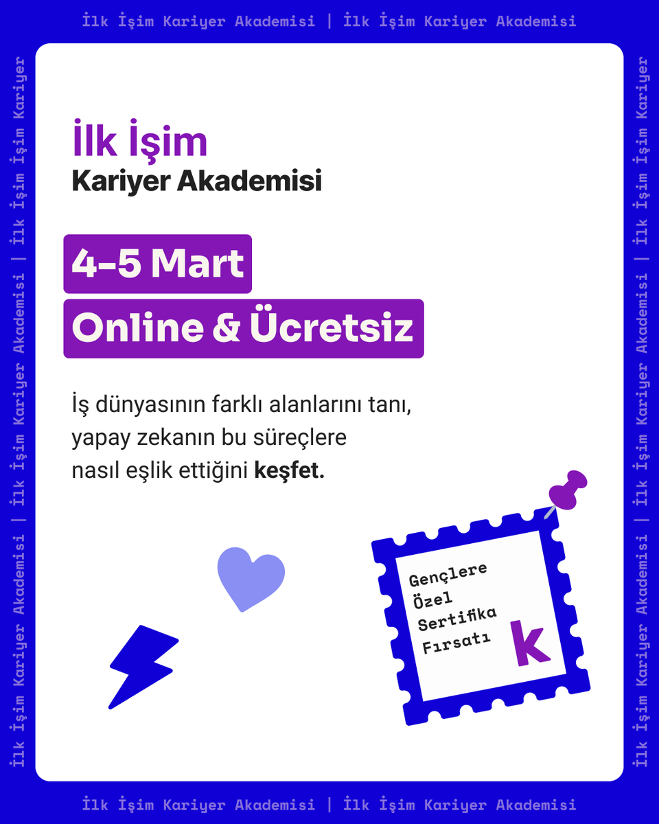 Kariyer.net ile İlk İşim Kariyer Akademisi Başvuruları Başladı! 18–25 yaş arası, iş tecrübesi olmayan ya da yalnızca staj deneyimi bulunan tüm öğrenci ve mezunlarımız başvurabilir.
📢Son başvuru tarihi: 3 Mart 2026
👉 Detaylar ve başvuru için: tinyurl.com/2vakf4xx