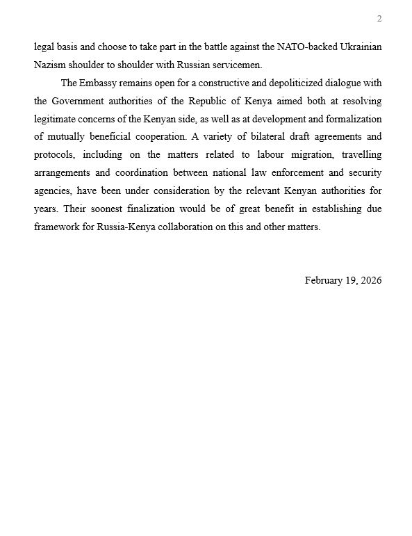 ❗️Press release of the Embassy of the Russian Federation in the Republic of Kenya on reports around participation of Kenyan citizens in the conflict in Ukraine