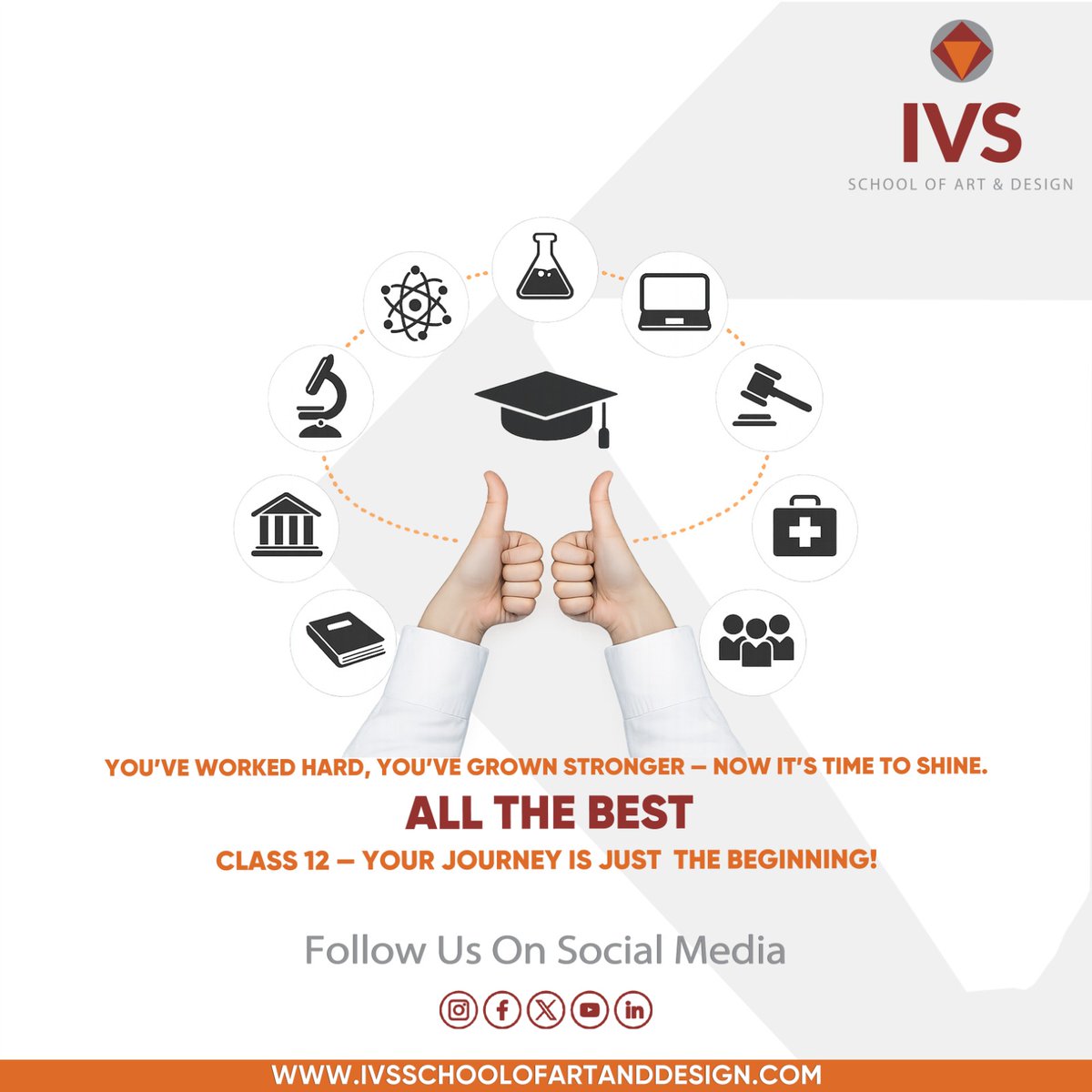 All the best, Class 12! The future is yours, and this is just the beginning of an incredible journey. 🎓🚀
#ivsschoolofartanddesign #newbeginnings #proudmoment #creativefutures #designyourdreams #futureartists #AllTheBest