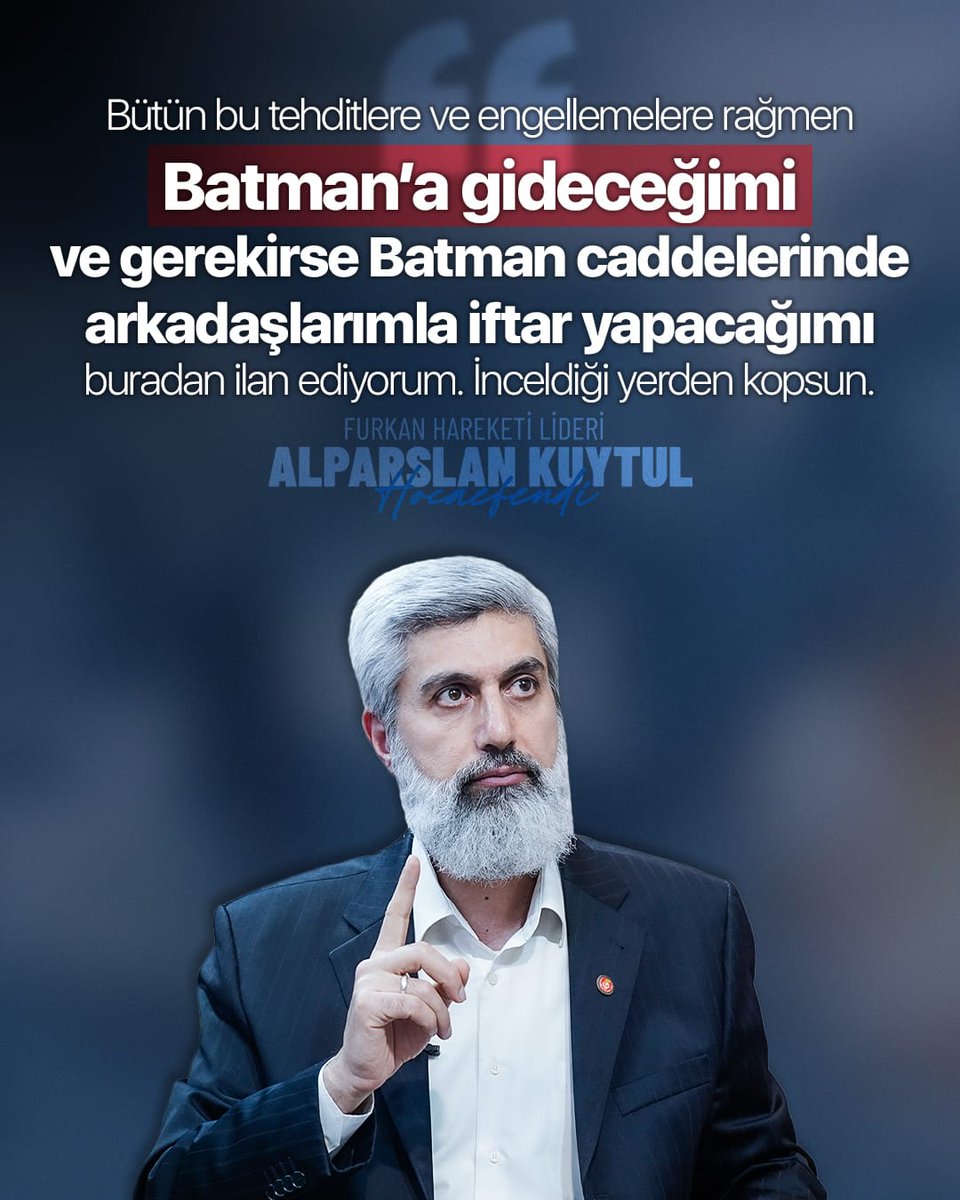 Ya siz hâlâ anlamadınız mi bizi ya! siz deniz çıkarsanız biz köprü yapıp geçeriz. Bize hiçbirsey engel olamaz!

BatmanEmniyetinden Tehdit
#BatmanEmniyeti