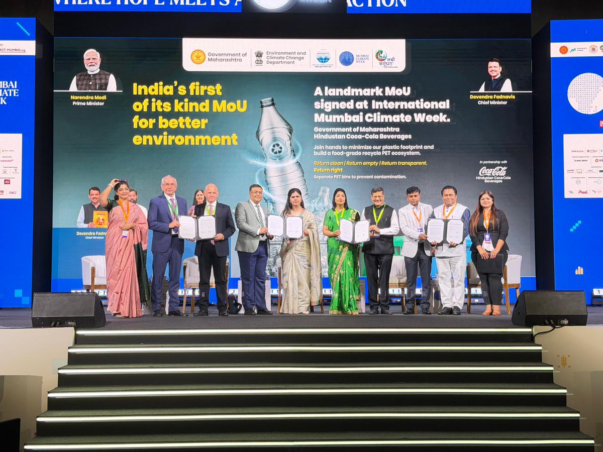 HCCB partners with the Environment Dept at Mumbai Climate Week to boost PET collection &amp; food-grade rPET in Maharashtra. ♻️

#ReturnRight #RecycleRight #CircularMaharashtra #GovtOfMaharashtra #MPCB #HCCB