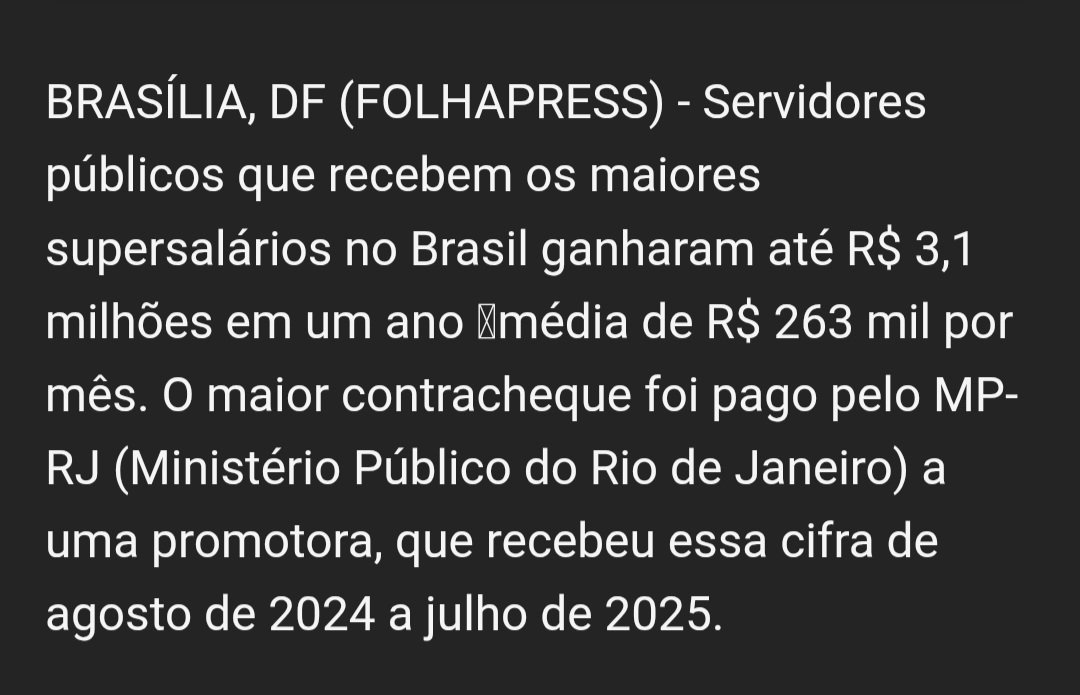 A pessoa recebe 263 mil reais por mês. Dentro desse salário ela recebe pensão. A crise só existe para o pobre. Um servidor público ganha salário que muitos não alcançam no setor privado. Isso é um tapa na cara de todos nós.