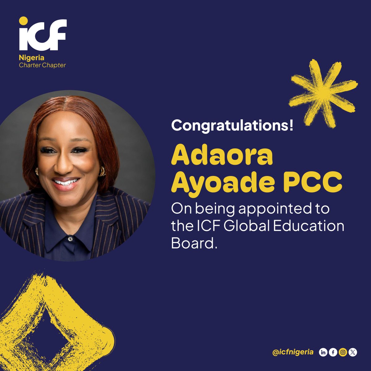 ICFNigeria's tweet photo. Congratulations to Coach Adaora!🎉
She has been appointed to the ICF Global Education Board. Wishing her this very best!
#ICFN #ToTheZenith🗻 https://t.co/prOZ15TZkP