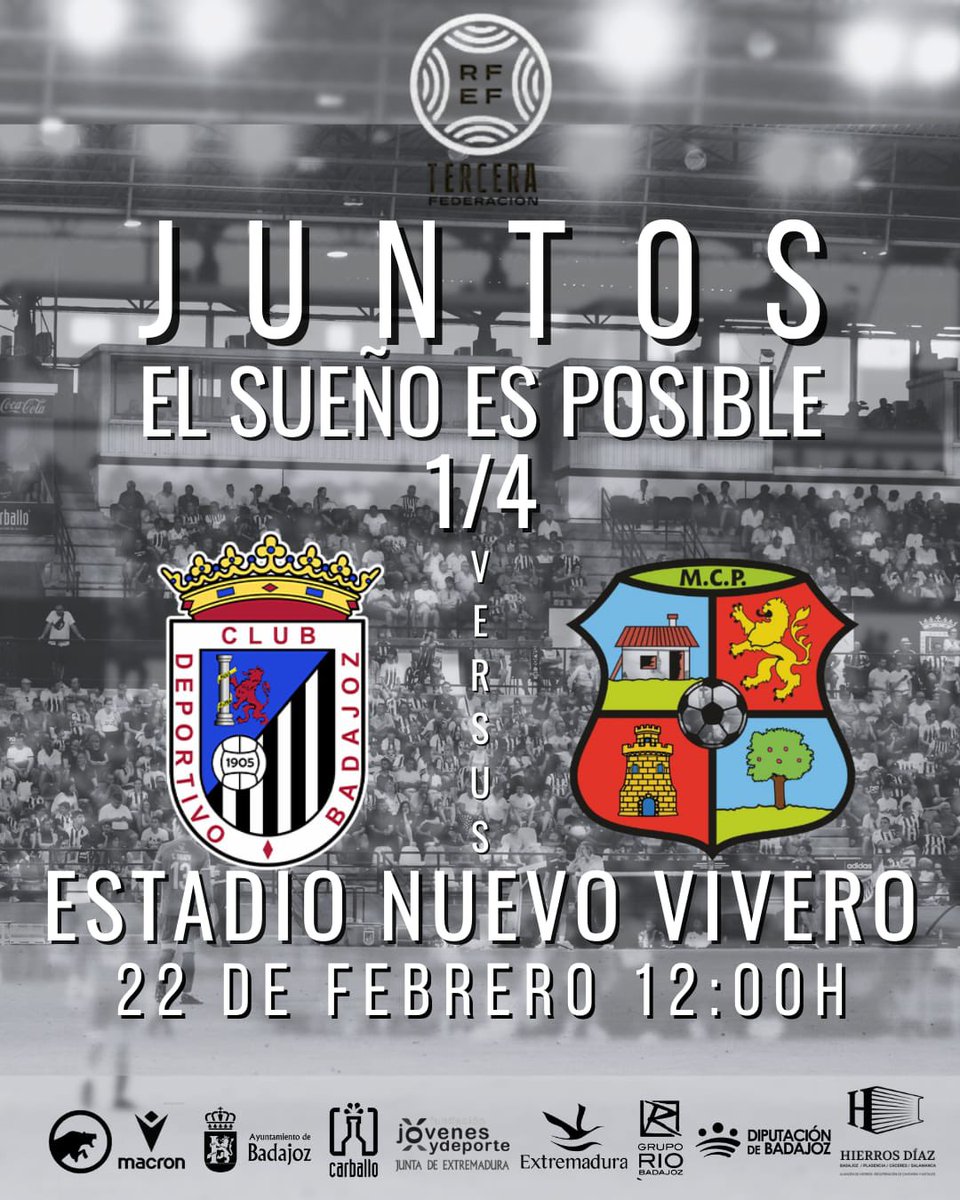 ⚽️ PARTIDO CLAVE

📅 La Tercera Extremeña tiene grandes partidos este fin de semana. Uno de ellos será el que disputan Badajoz y Moralo en el estadio 🏟️ Nuevo Vivero, el domingo a las 12:00 horas 

Posiblemente, los dos equipos más en forma de la segunda vuelta. 

◼️Los de Ávila