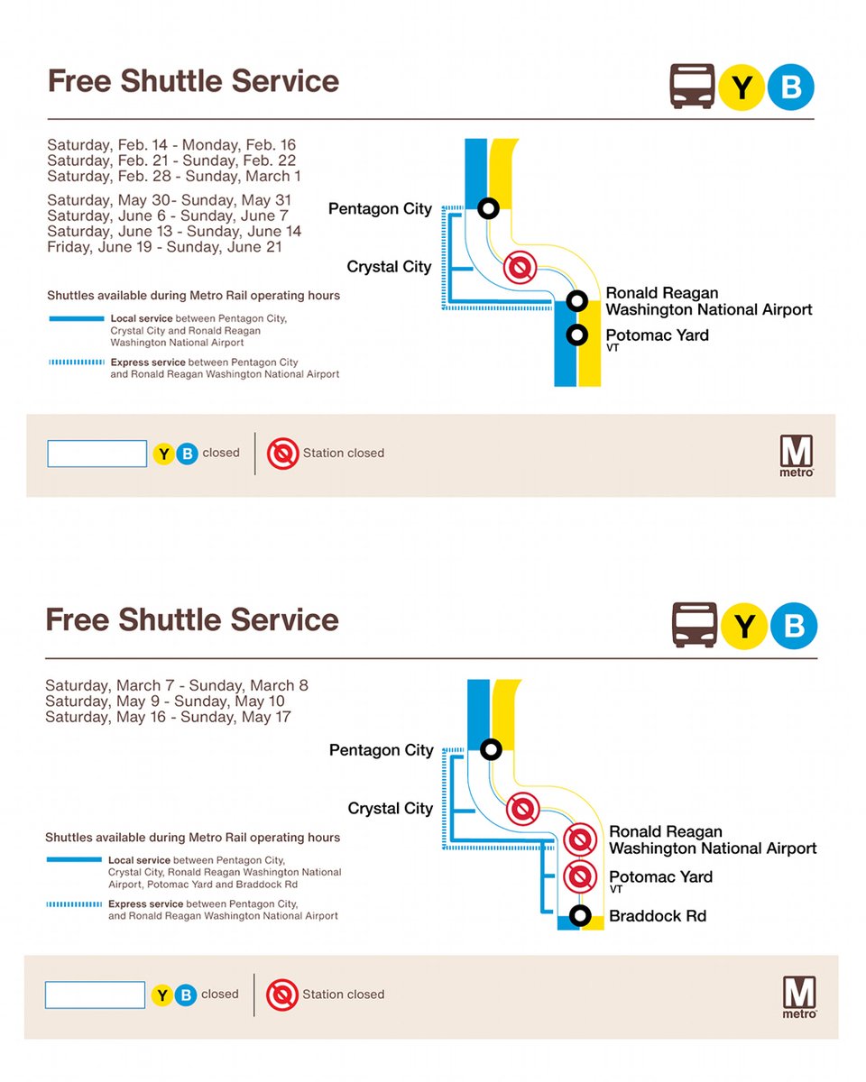 Revised patterns for Metro shuttles during construction on most spring weekends.