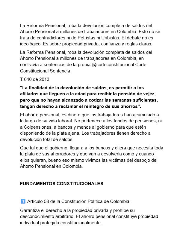 ASAKERW's tweet photo. @CaracolRadio La Reforma Pensional, roba la devolución completa de saldos del Ahorro Pensional a millones de trabajadores en Colombia. Esto no se trata de contradictores ni de Petristas ni Uribistas. El debate no es ideológico. Es sobre propiedad privada, confianza y reglas claras.⬇️⬇️⬇️ https://t.co/v42kXmLn2G