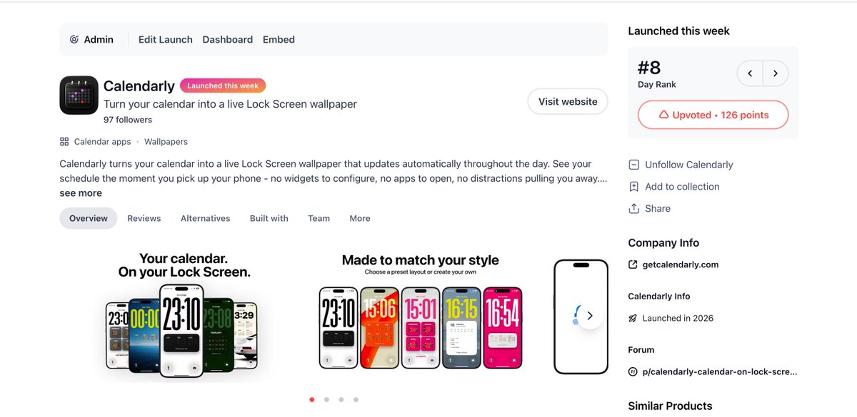 Calendarly ended up being the #8 Launch on Product Hunt yesterday! 

I think it was the first, at least somewhat successful, launch of 3 I made before.