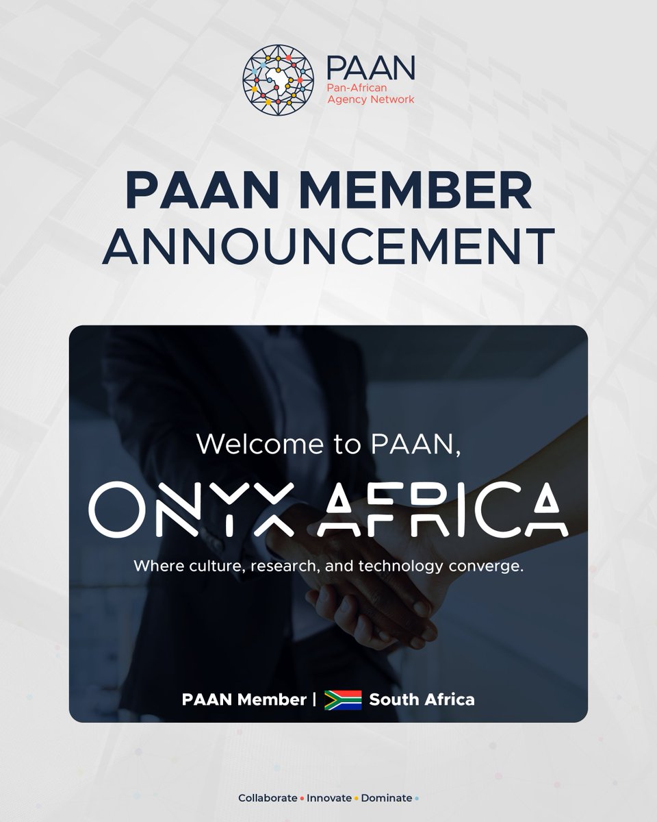 Joining PAAN is <a href="/onyxafrica_/">Onyx Africa</a>, a Pan-African research and strategy agency helping organisations navigate emerging markets with clarity, context, and conviction. 

Their work reminds us that media, research, and storytelling are core to how markets are built. 

#PAAN #NewMember