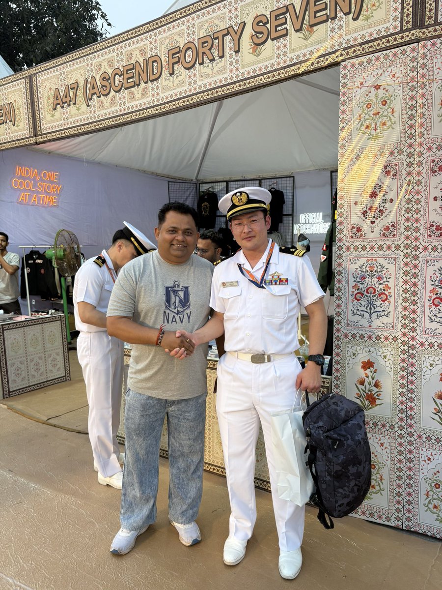 a47merch's tweet photo. Everybody knows that if there’s one mission that we have then its to bring India to the global spotlight that it deserves.
Seeing so many smiles and happy purchases, these memories have etched into our hearts forever. 

Thank you for all the love so far @IndiannavyMedia #IFR2026_India