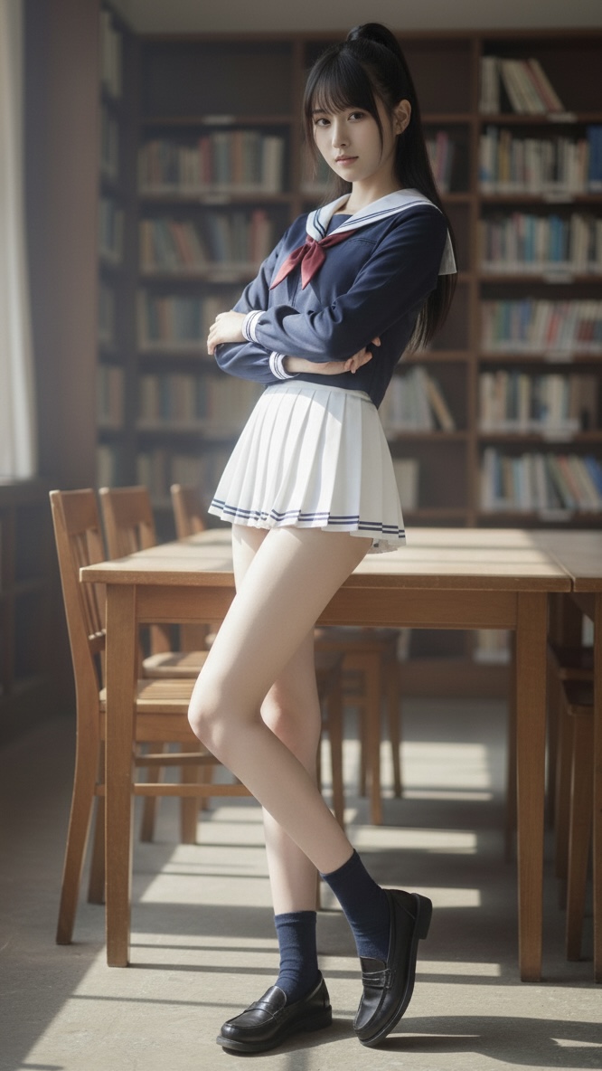 mai_aiphoto's tweet photo. 「ねぇ、本当に勉強する気ある…？」

放課後の図書室、誰もいないのをいいことに
君がカメラを向けてくるから
ちっとも教科書の内容が頭に入ってこないよ。

最初は真面目に座ってたのに、
「こっち向いて」「もっと笑って」なんて
リクエストが止まらないんだもん。

君のレンズ越しに見つめられると、
なんだかいつもより大胆になっちゃう気がする。
短いスカートも、君の前だから
…わざと、だよ？

静かすぎて、私の心臓の音が
君に聞こえてそうでちょっと恥ずかしいな。

今日のベストショット、どれだと思う？
1. ちょっぴり大胆に座る私

2. ちょっと強気なモデルポーズ

3. 照れ隠しに笑っちゃった私

4. 近くで見つめる私

君が一番「ドキッ」としたのは何枚目？リプで教えて！✨

SFW Fictional digitalart
#AIart #制服 #AIグラビア