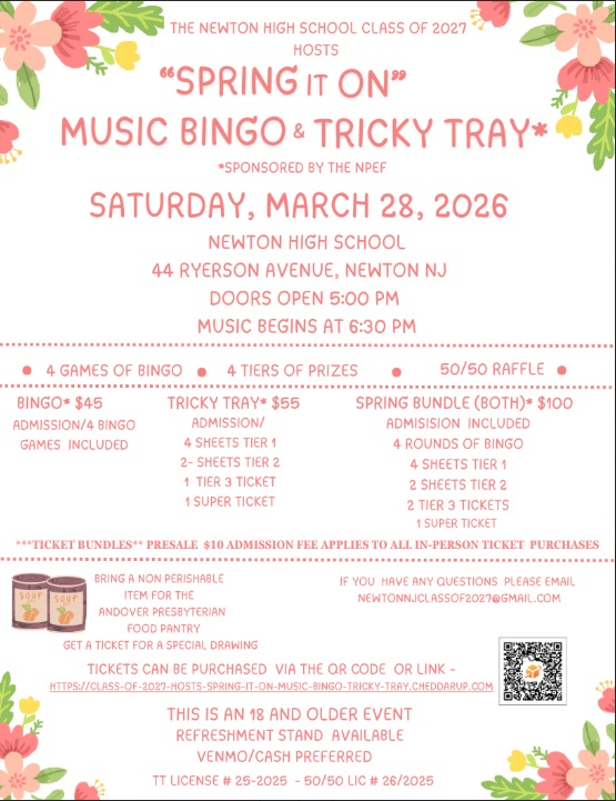 NHSBraves's tweet photo. 🌸 SPRING IT ON! 🎶
Music Bingo &amp; Tricky Tray
🗓 Saturday, March 28, 2026
📍 Newton High School
⏰ Doors Open: 5:00 PM | Music Begins: 6:30 PM

🔗 Get tickets here:
https://t.co/PQnqQERkqD

🌷 https://t.co/qzi044JUed