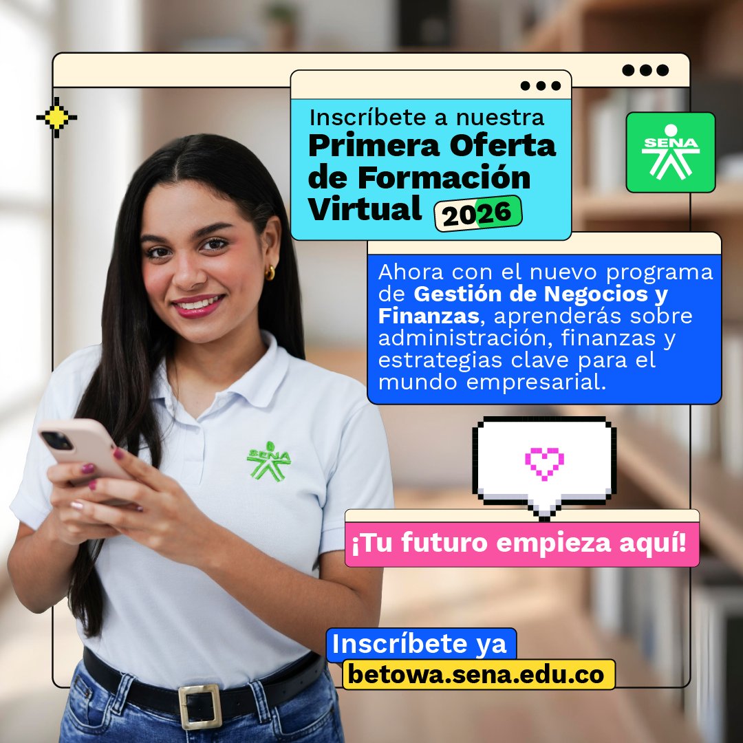 No se trata solo de formación virtual.
Se trata de crecer, especializarte y abrir nuevas posibilidades laborales con el respaldo del SENA. 💚🤓

La oferta virtual ya está disponible y los cupos son limitados.

➡️ Inscríbete en betowa.sena.edu.co 😉 #EstudiaEnElSENA 🖥️