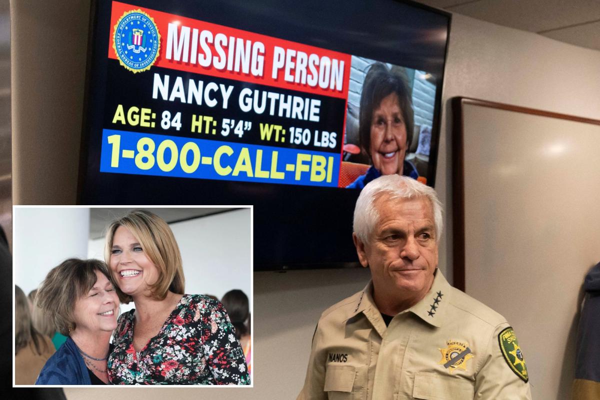 nypost's tweet photo. Sheriff Chris Nanos accused of turning Nancy Guthrie case into bungling ego trip - and FBI is desperate to take over https://t.co/Nkgnw4nK7M https://t.co/8A0vpz5hFz