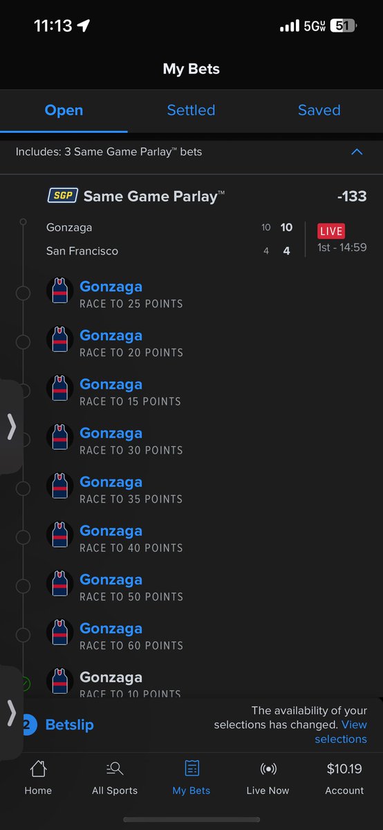 daltoncary3's tweet photo. @kingcapsports_ How do I turn my last 80 into 200 or 300 though I know that’s not hard for many but for me it is. I have the worst bad beats all I needed was Gonzaga to win the race to 15 and this would’ve hit they were at 14 and San Fran wasn’t even at 10 yet but they still won the race to 15 https://t.co/EFMscz5go2