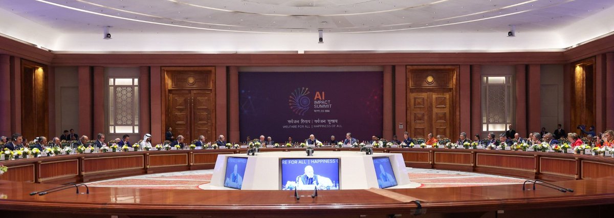 narendramodi's tweet image. In my address at the Leaders’ Plenary at the AI Impact Summit, emphasised the need to build a global AI ecosystem that is human-centric and sensitive. After all, humanity has always turned disruptions into opportunities and the rise of AI presents yet another such key
