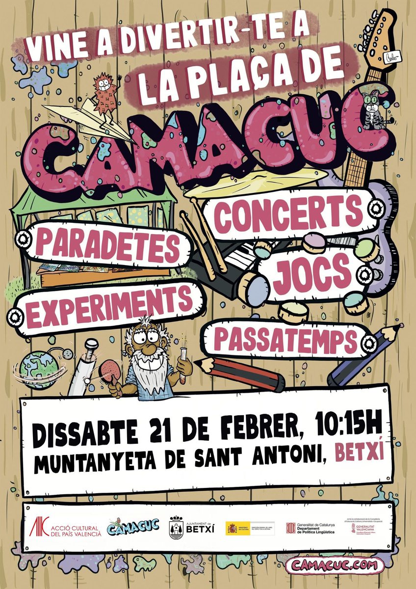 AccioCulturalPV's tweet photo. La plaça de Camacuc arriba a Betxí! 🎉 Aquest dissabte 21 de febrer, la Muntanyeta de Sant Antoni s’ompli de concerts, jocs, experiments, paradetes i passatemps per a tota la família.😜👀

📆 21 de febrer, 10:15h
📍 Betxí

Vine a divertir-te!💥

@Camacuceditoria https://t.co/iTScl3vZIQ