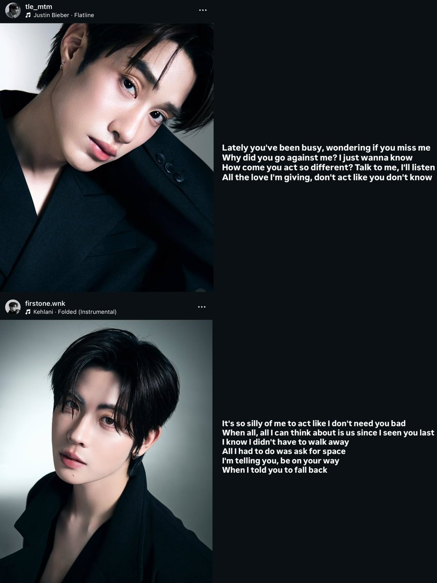- Flatline -
หลัง ๆ มานี้เธอดูยุ่งจังเลยนะ
สงสัยว่าเธอคิดถึงฉันบ้างไหม
ทำไมเธอถึงชวนทะเลาะตลอดเลย
ฉันแค่อยากรู้

 - Folded -
ดูตลกดีนะที่ฉันทำเหมือนไม่ได้ต้องการคุณมากขนาดนั้น
ตั้งแต่ครั้งสุดท้ายที่ได้เจอกัน สิ่งเดียวที่ฉันคิดถึงตลอดคือเรื่องของเรา

((ตฟวเลิกกันแล้วจริงๆ🫠))