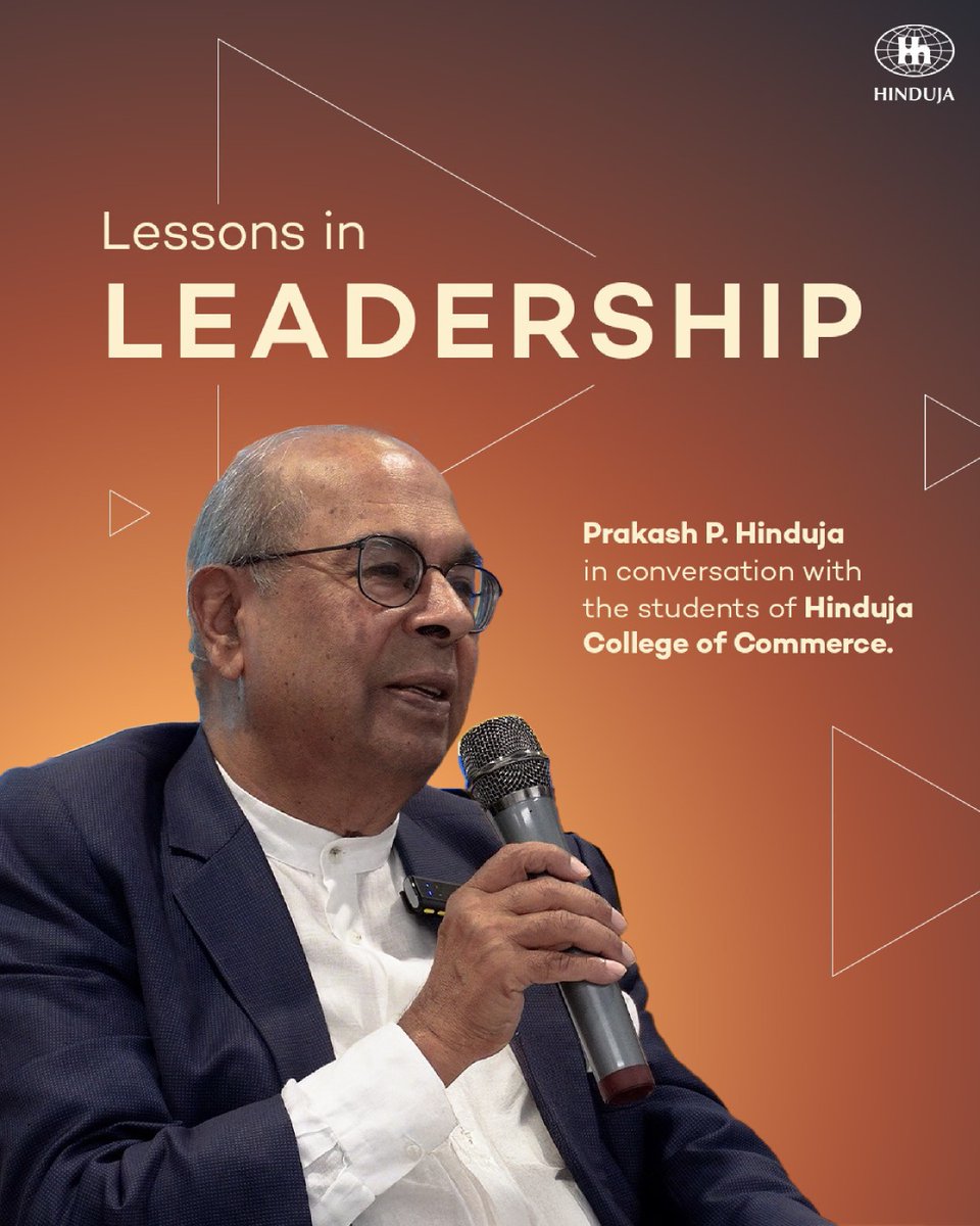 hindujagroup's tweet photo. At a special session with the management students of Hinduja College of Commerce, Mr. Prakash Hinduja, Chairman of Hinduja Group &amp; Trustee of Hinduja College of Commerce, along with Ms. Nitya Hinduja, shared insights drawn from his global experience across industries and markets. https://t.co/OFZ4MasWPx