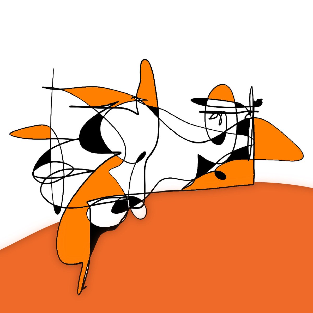 Orange & Black No.1 一筆書きのように複雑に絡み合う線。 #抽象画