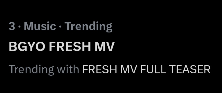 We're trending at number 3!

Keep posting, ACEs. Don’t let the momentum drop!

BGYO FRESH MV
#BGYO_Fresh