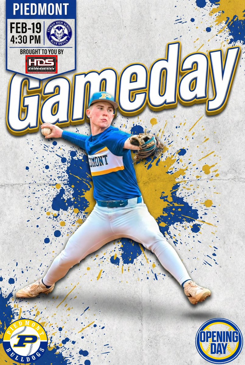 🚨Game Day!🚨

Presented by: Hurst Dynamic Solutions

Your <a href="/PiedmontHS/">Piedmont High School 🎓</a> Bulldogs ⚾️ team travels to Etowah for Opening Day!

📆Monday, 2/19/26
⏰4:30 pm
🆚 Etowah (V/JV)
📍Away

#GoDogs