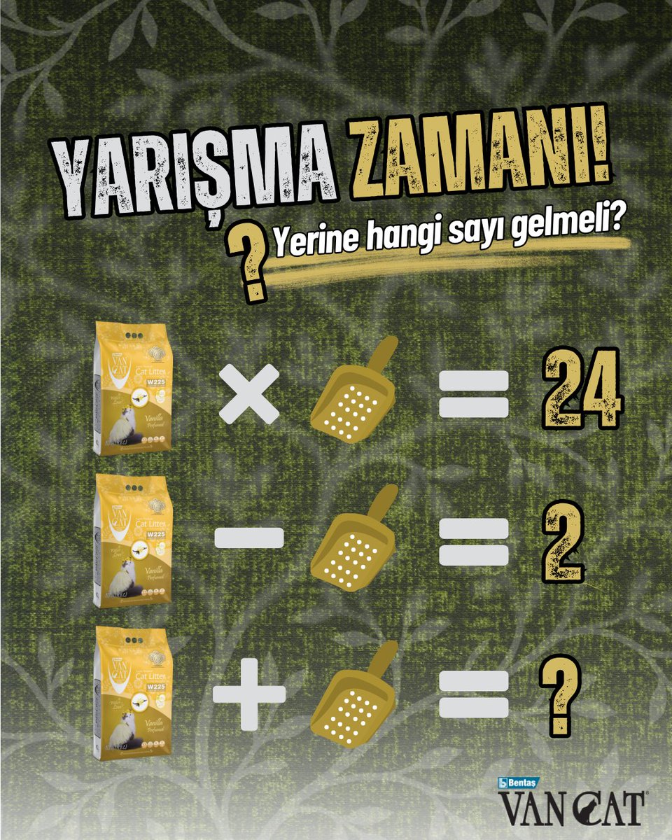 📌 Yarışma Kuralları

Yarışma sorusuna doğru yanıt veren katılımcılar arasından, 1 kişi sistem tarafından otomatik olarak belirlenecektir.  Kazanan katılımcıya, vancatmarket.com üzerinden seçeceği kedi kumu hediye edilecektir.