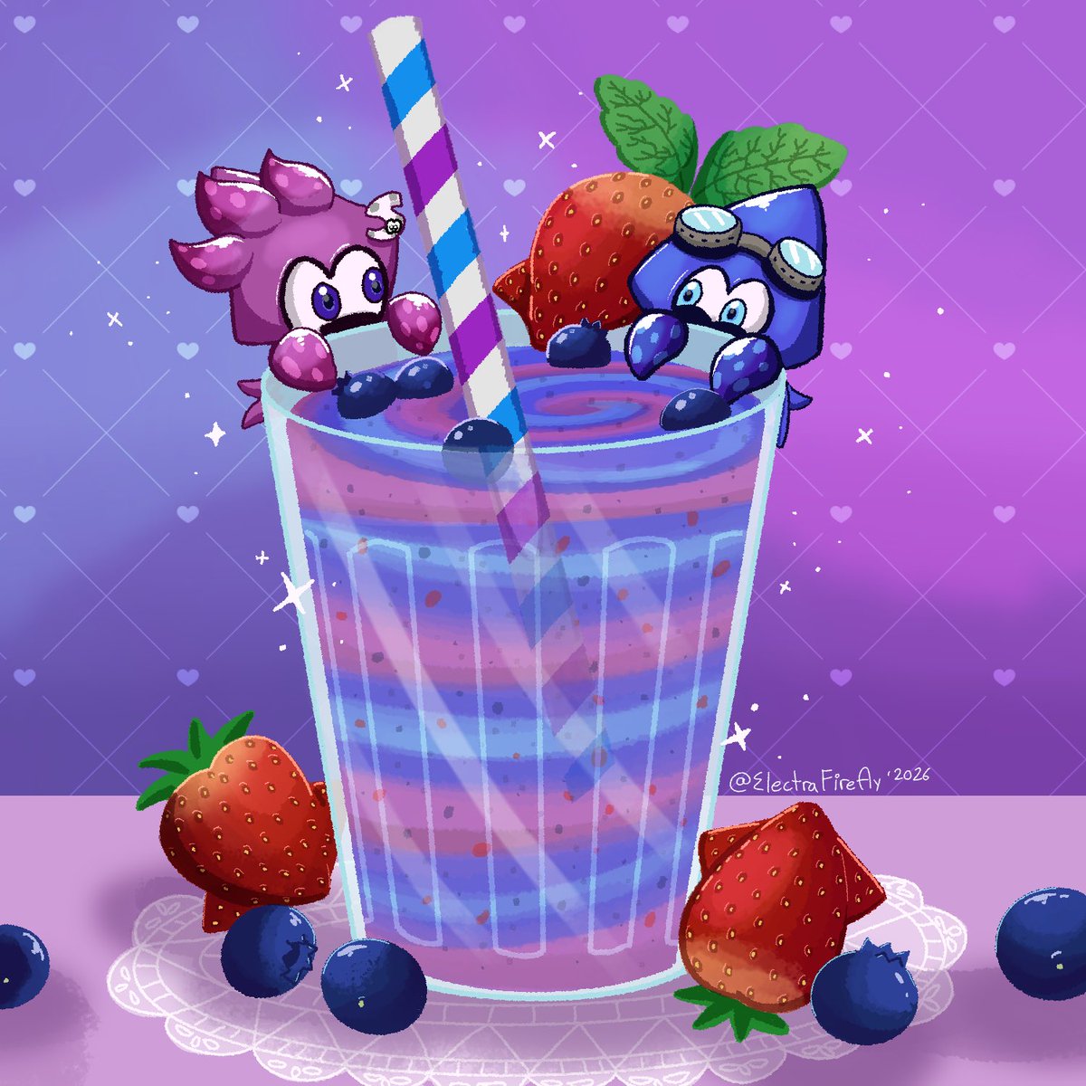 A very specially made blueberry and strawberry smoothie of two boys who are the most adorable inkling couple ever 💙🦑💜

If you don’t know at all, I pity you lol jk 
Seriously though, they look so cute ahhhh! 

Made by Electrafirefly on 🦋☁️