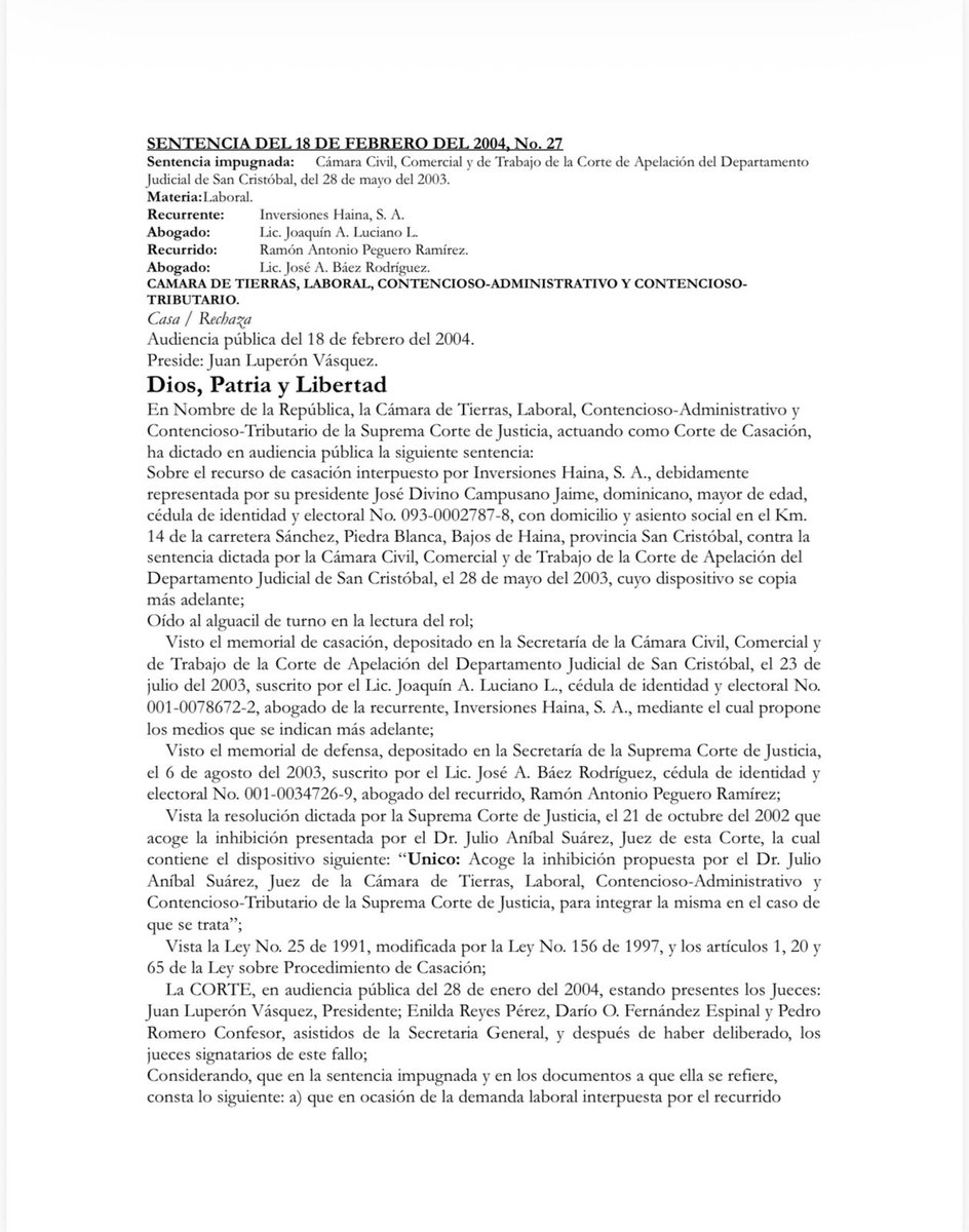 FJimenezRD's tweet photo. Pago incompleto de prestaciones laborales y aplicación del artículo 86 del Código de Trabajo. Cuando la suma adeudada por concepto de prestaciones laborales es una diferencia dejada de pagar y no la totalidad de estas, la proporción del salario diario que deberá recibir el trabajador por cada día de retardo debe estar en armonía con el porcentaje que resulte de la suma no pagada. Factum: decisión anulada por aplicarse el artículo 86 del Código de Trabajo en base a la totalidad de las prestaciones laborales y no en en el porcentaje que restó por retribuirse.