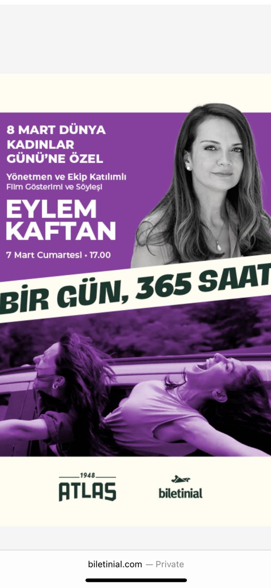 eylemkaftan's tweet photo. 8 Mart Dünya Kadınlar gününe özel 7 Mart Cumartesi Atlas Sinemasındayız. Gelin dúnya kadınlar günũnü kızkardeşlikle Atlas Sinemasında kutlayalım. @aday365hoursfilm , biletler https://t.co/JwB2EufGxW @atlas.1948 https://t.co/mshMtf4gkY