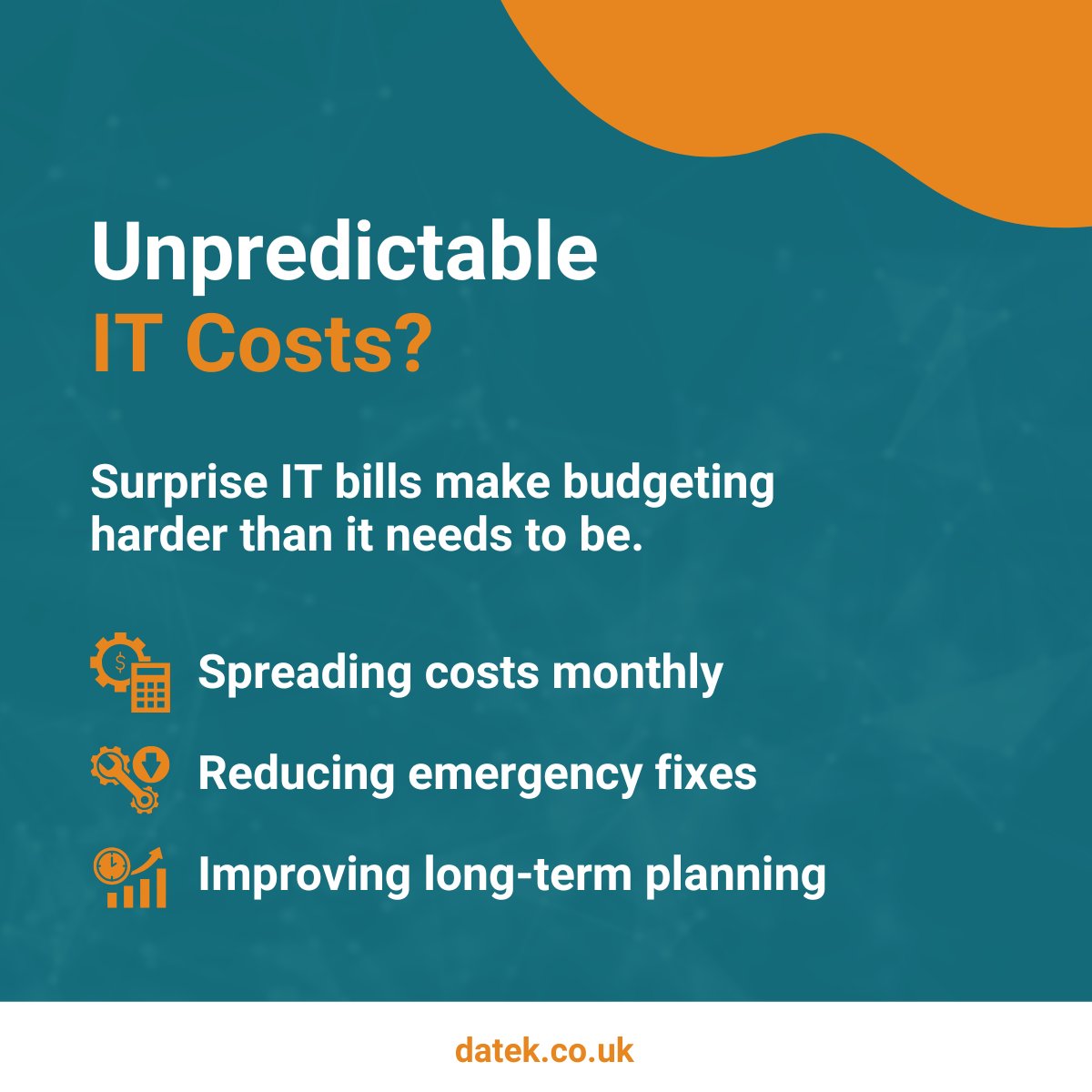 Unexpected IT bills make budgeting harder. 

A structured support model brings clearer costs and fewer surprises.

👉 Learn more - visit-our.link/LueFZYI

#ITCosts #ManagedIT #SMBs