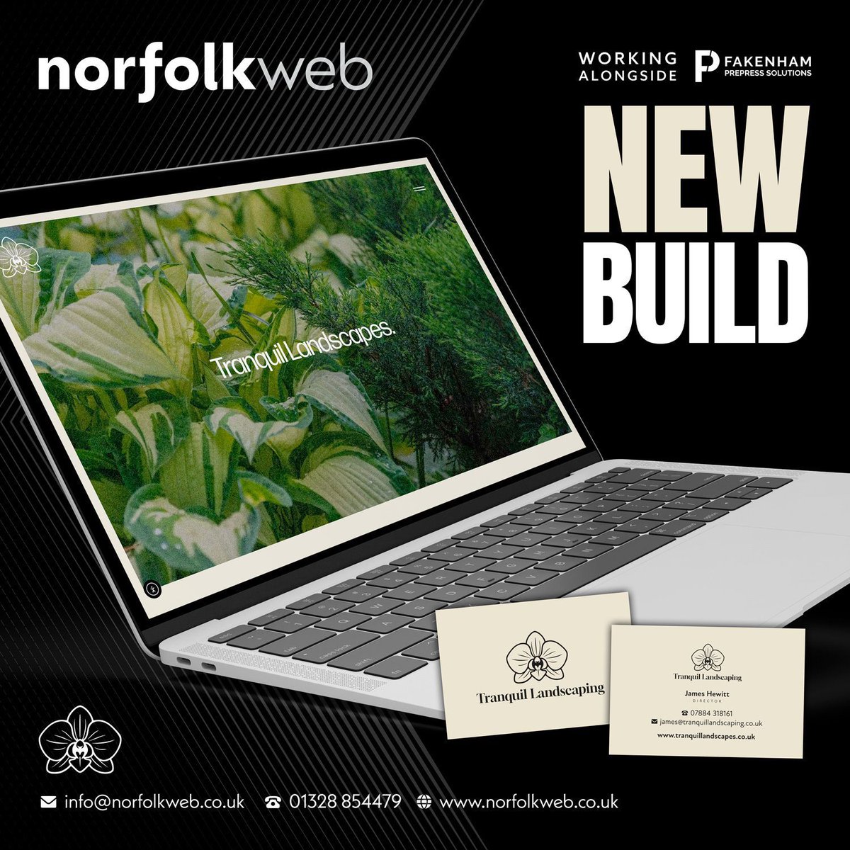 New website for Tranquil Landscaping by Norfolk Web, alongside a bumper print run of new business cards from Fakenham Prepress Solutions. 🤝

📍 Visit us: 13 George Edwards Rd, Fakenham, NR21 8NL
📲 01328 854479

#webdesign #websitedevelopment #smallbusinesssupport