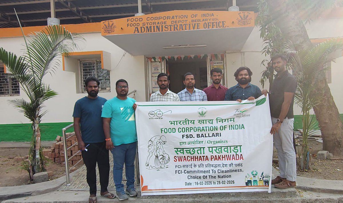 Placing/Pasting banners and stickers at prominent places FCI DO Raichur and Depots under DO Raichur on 16.02.2026 under the program of swacchta pakwad 2026.<a href="/FCI_DoRaichur/">FCI DO RAICHUR</a> <a href="/FciKarnataka/">FCI_Karnataka</a> <a href="/fcisouthzone_pr/">FCI ZO South</a> <a href="/FCI_India/">Food Corporation of India</a> <a href="/fooddeptgoi/">Department of Food & Public Distribution</a>