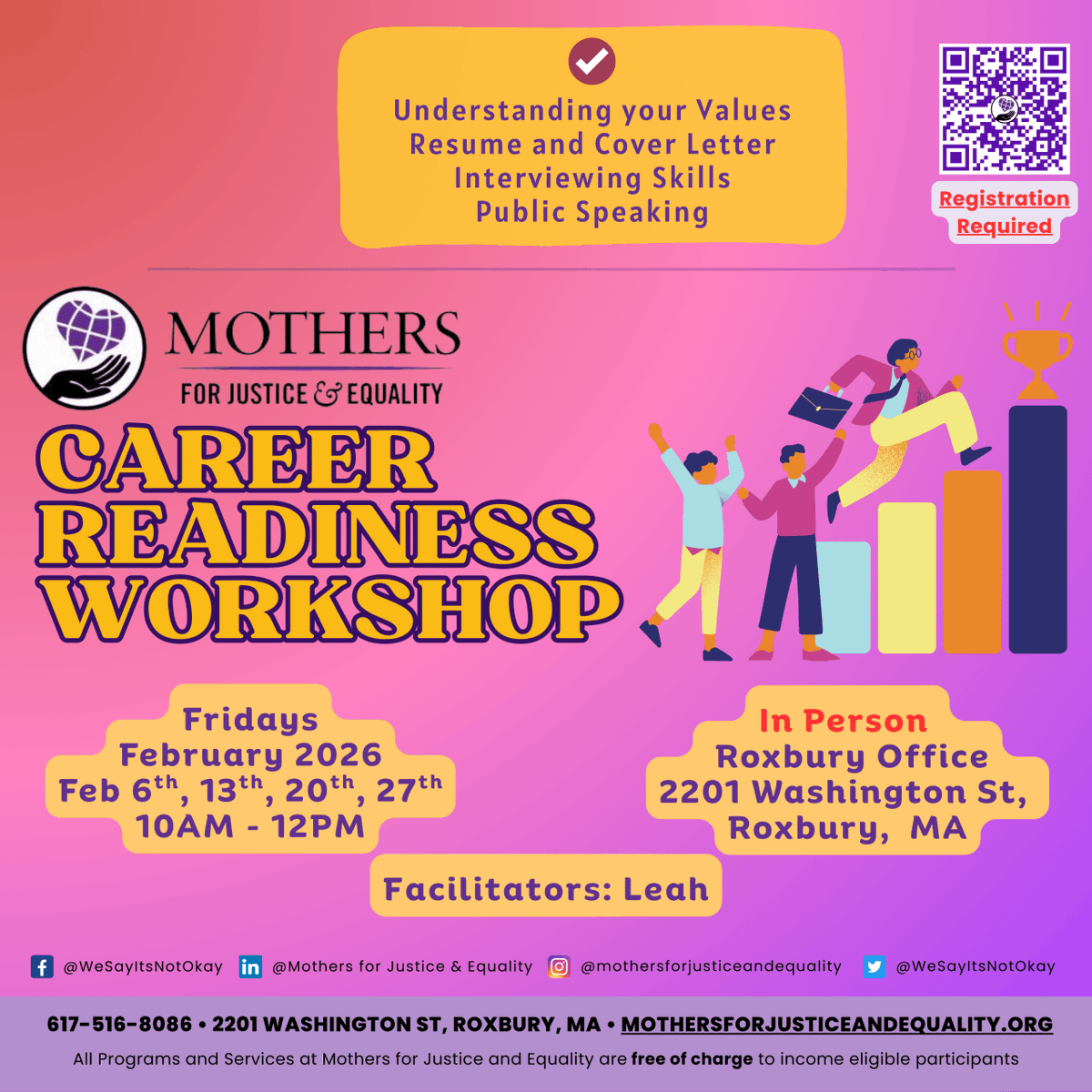 WeSayItsNotOkay's tweet image. 🎤 Career Readiness – Interviewing Skills 🎤

Practice interview techniques, participate in mock interviews, and strengthen professional communication 💬

Learn more: mothersforjusticeandequality.org/events/feb2026…
#InterviewSkills #CareerConfidence #WorkReady #MJElearning