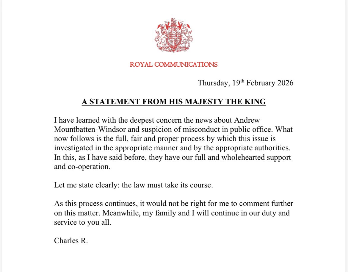 A statement from the King after his brother’s arrest.