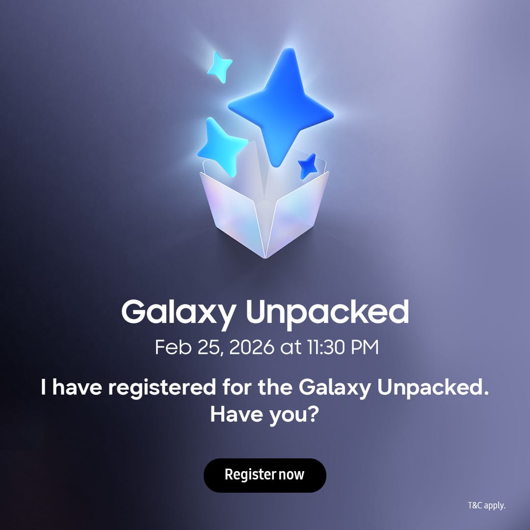 Rajatkumar_sol's tweet photo. Get ready to witness the next Galaxy at #GalaxyUnpacked
Feb 25, 2026 | 11:30 PM IST
I have registered for the unpacked
Have you?

Visit https://t.co/UqtpmLXzRq to register for Galaxy Unpacked

#GalaxyUnpacked #SamsungUnpacked #SamsungMembersStars 
@SamsungIndia https://t.co/bYSjvZvIRy