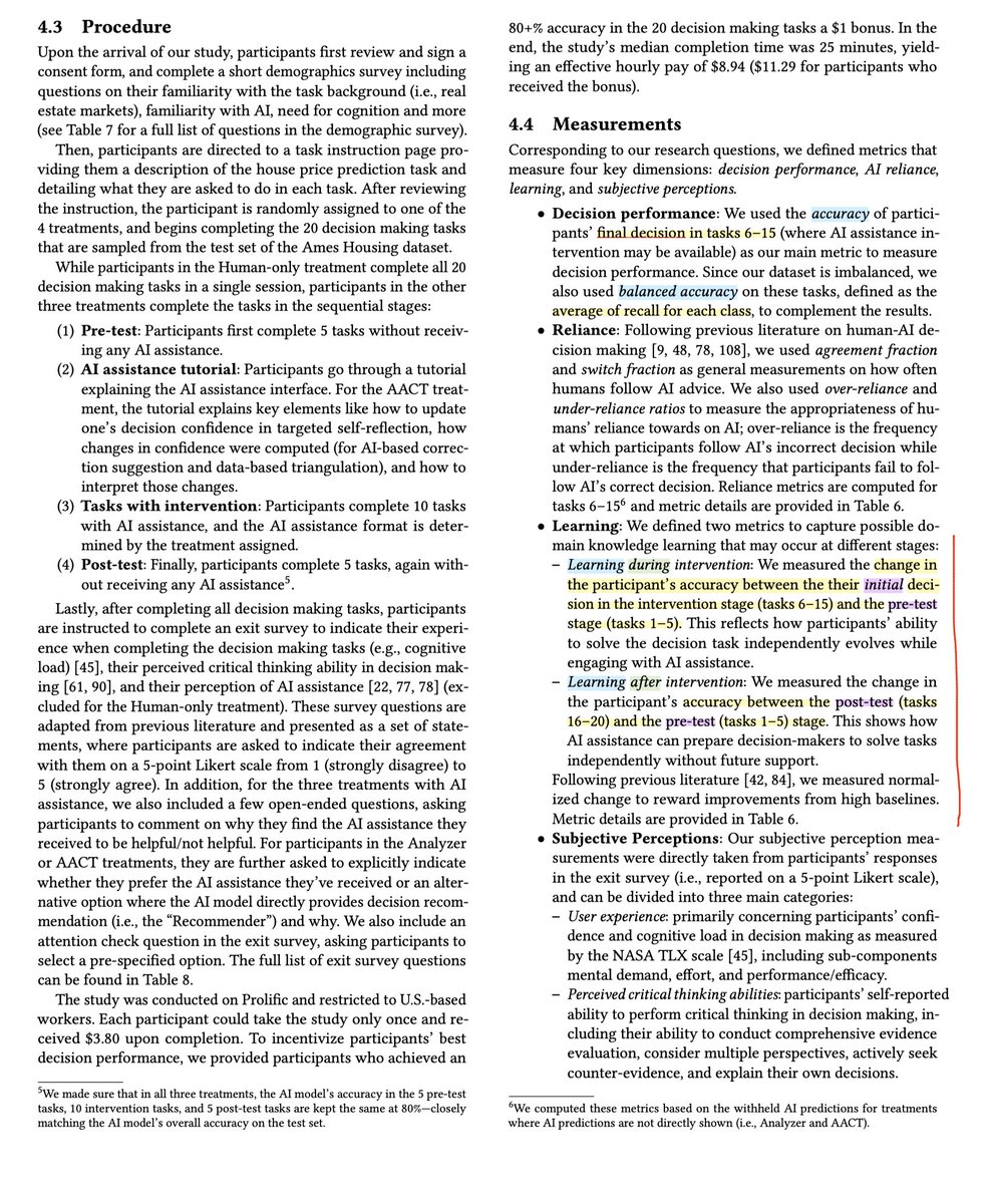 byrd_nick's tweet image. Do people learn more from #AI decision assistants?

This experiment found insignificant improvement in learning during and after three forms of AI-assisted decision-making, compared to human-only decision-making.

doi.org/10.48550/arXiv…

#edu #teaching #cogSci #eduTech #compSci