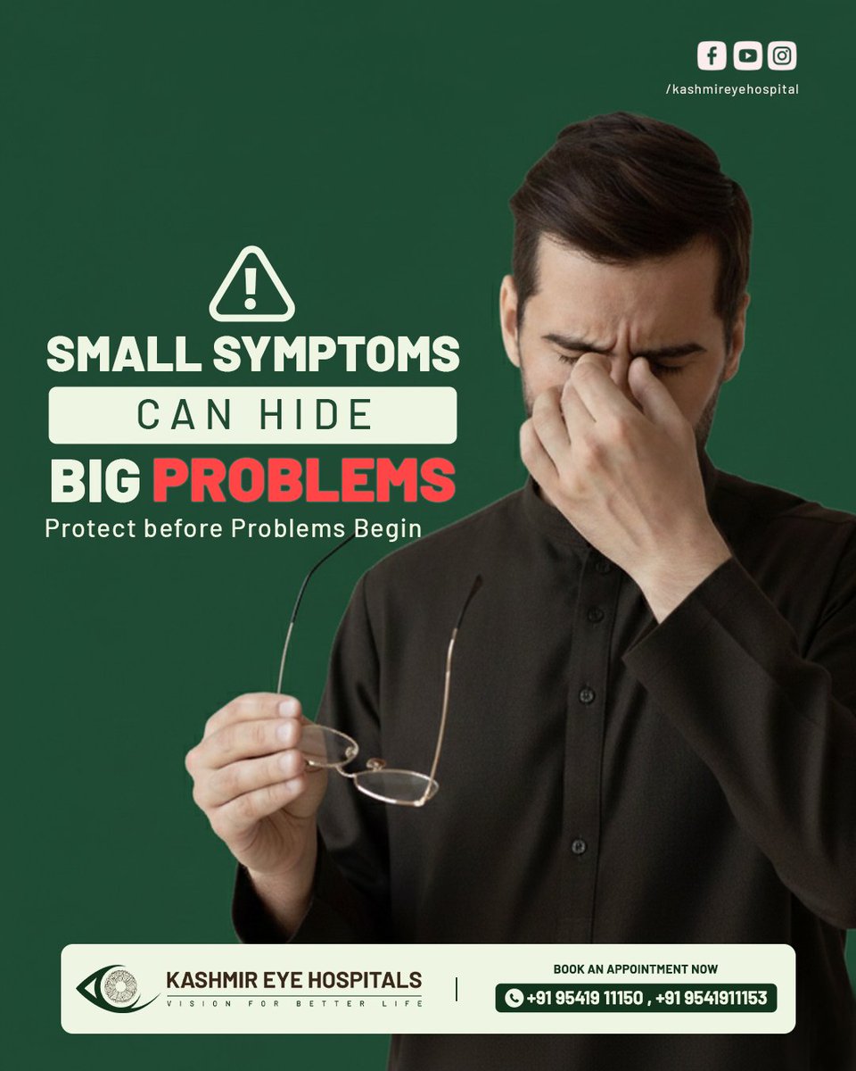 tweetkeh's tweet image. Many eye conditions start silently.
Early consultation can prevent long-term damage and preserve clear vision.

Consult Kashmir Eye Hospitals today!
#EarlyDiagnosis #EyeCare #VisionProtection #EyeAwareness #KashmirEyeHospitals
