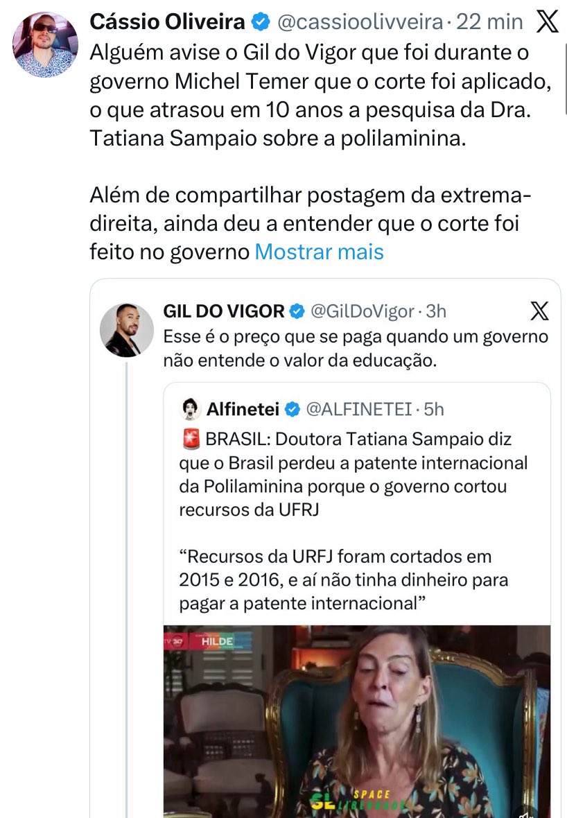 cassioolivveira's tweet image. Ontem o Gil do Vigor totalmente descontrolado e cheio de birra ( Como era no BBB, por isso o povo tirou ele ) me chamou de oportunista por dizer que ele é um DESSERVIÇO. Porém ele não sustenta o que fala e APAGOU a postagem. 

O cara compartilha Alfinetei, que é patrocinada por