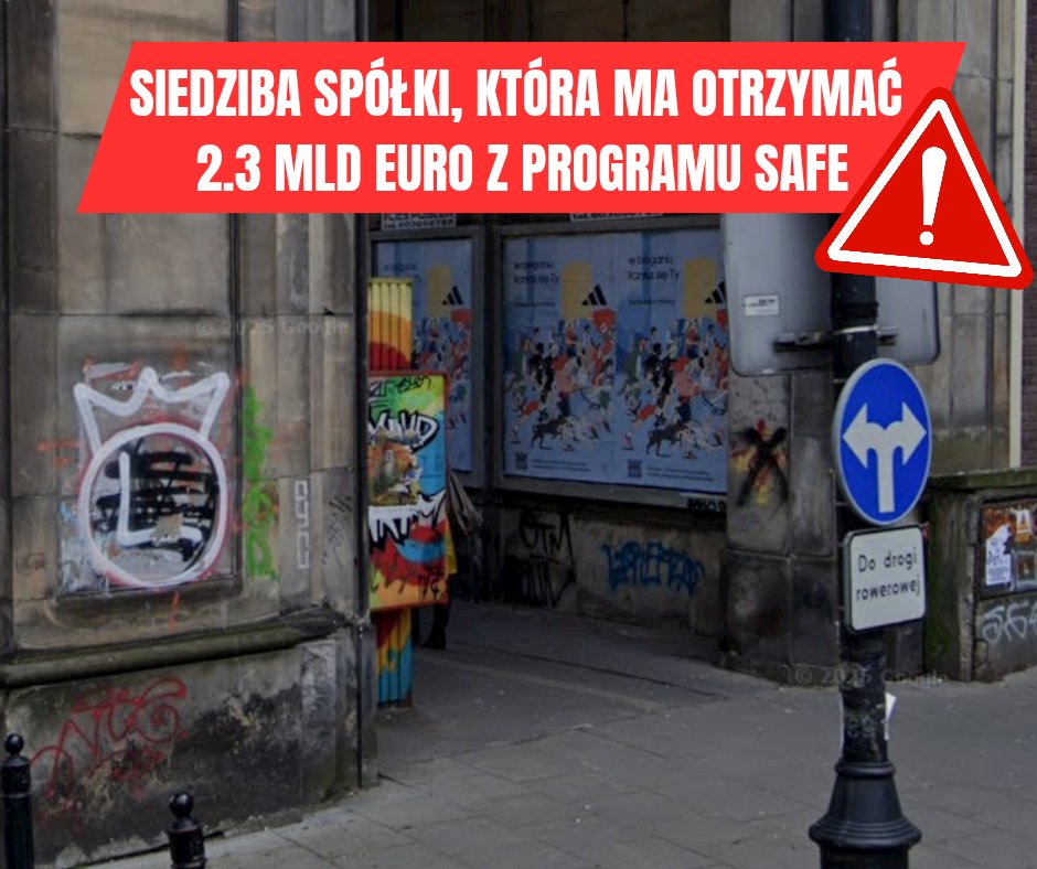 💥 Tak wygląda wejście do siedziby spółki Poska Amunicja Sp. z o.o., która ma być najwiekszym beneficjentem programu SAFE i otrzymać 2,3 mld euro mimo iż nie ma własnej produkcji amunicji ale za to prezesem jest były poseł PO.