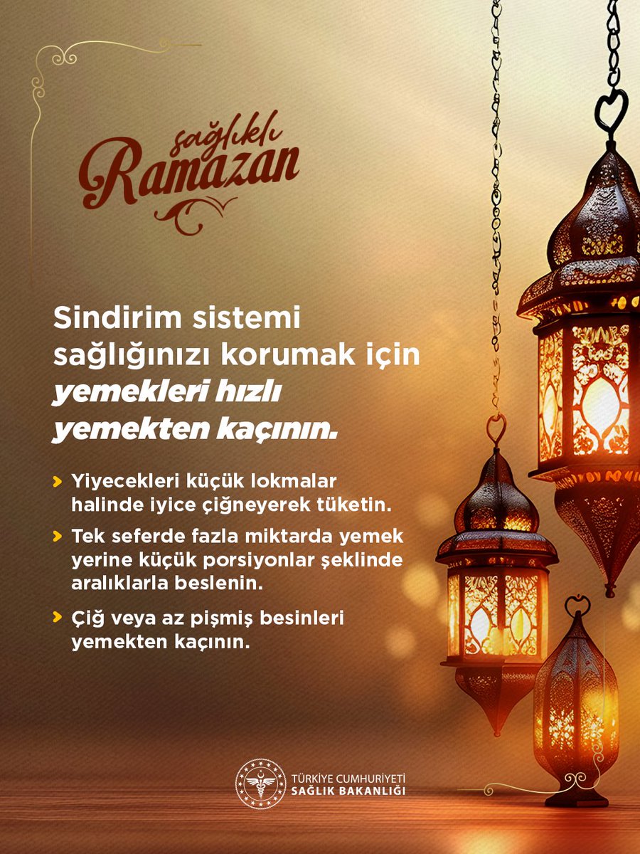 Sindirim sistemi sağlığınızı korumak için yemekleri hızlı yemekten kaçının.

#SağlıklıRamazan