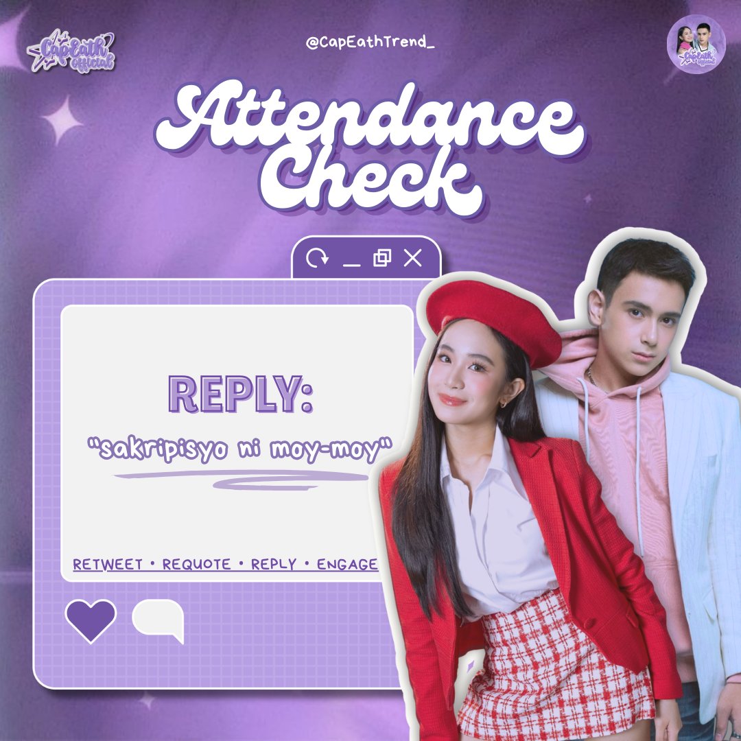 ATTENDANCE CHECK!
Anu kaya ang mga gagawing sacrifices ni moy-moy?

Reply "Sakripisyo ni Moymoy" along with our tagline.
Goal: Five hundred replies (or more)

Reply • Retweet • Quote Retweet • Engage

PAYPAYapa SA CAPEATH 
PAYPAYapa SA CAPEATH 
#PBBCollab20WorthThePaypay