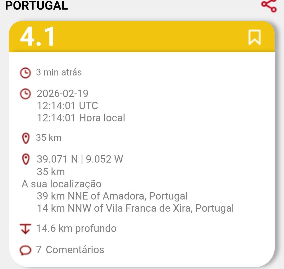 ℹ️ Sim, #ATerraTreme
Estamos a tentar obter informação mais detalhada sobre o sismo, mas , para já, partilhamos a informação automática do CSEM
Já voltamos!