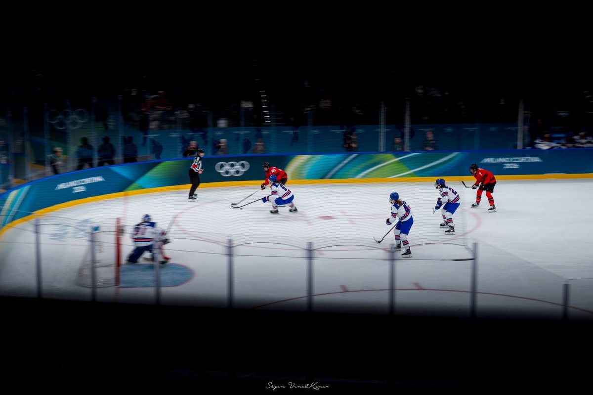 ShyamVimalKumar's tweet photo. Apart from aviation photography, it was a perfect time to see the other side, thanks to the @milanocortina26 winter Olympics! I just had the opportunity to watch the group match of women's @usahockey and @HockeyCanada!  🏒

#olympics #icehockey https://t.co/p9n3tRNS0n