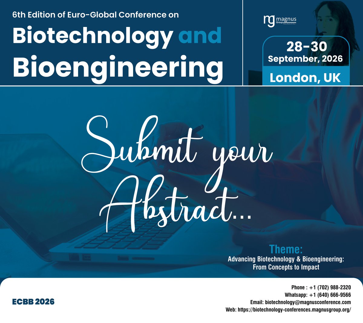 Join us <a href="/Biocongress/">Biotechnology 2026 Conference</a> organized by <a href="/magnus_group/">Magnus Group</a> 
📍 London, UK
📅 Sept 28–30
Submit your abstract and get a chance to a part of ECBB 2026 conference.
Submit now 👉 …echnology-conferences.magnusgroup.org/submit-abstract
#BiotechnologyConferences2026