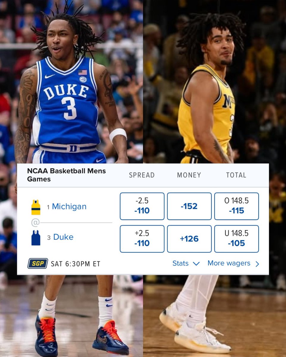dontejharvey's tweet photo. Duke is coming in as a 2.5 underdog against Michigan! https://t.co/J08FKwV9KH